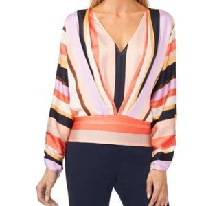 Halogen Stripe Wide Band Blouse in Sunset Stripe Coral Size Large